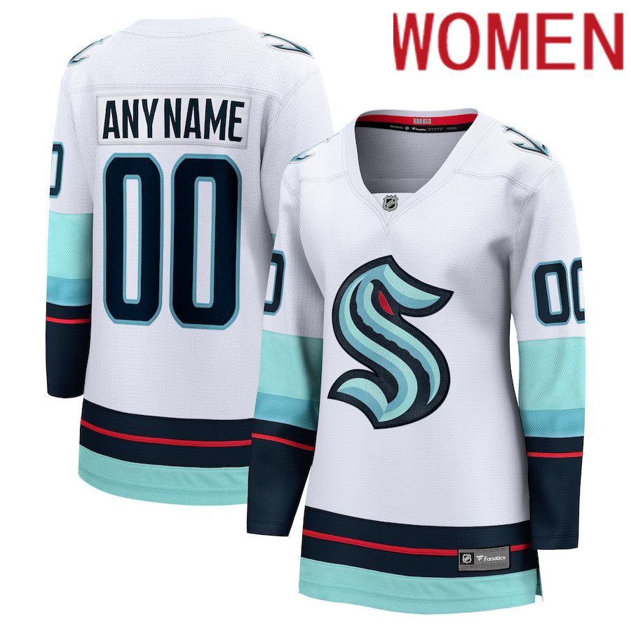 Women Seattle Kraken Fanatics Branded White Away Breakaway Custom NHL Jersey->women nhl jersey->Women Jersey